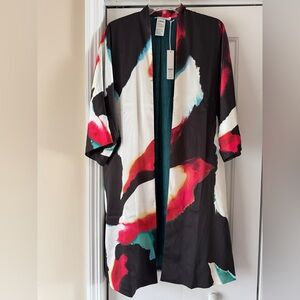 NWT Chico’s long kimono, black, jade/teal, XXS XS